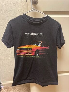 Nostalgia Black Tee with Red and Yellow Car Graphic